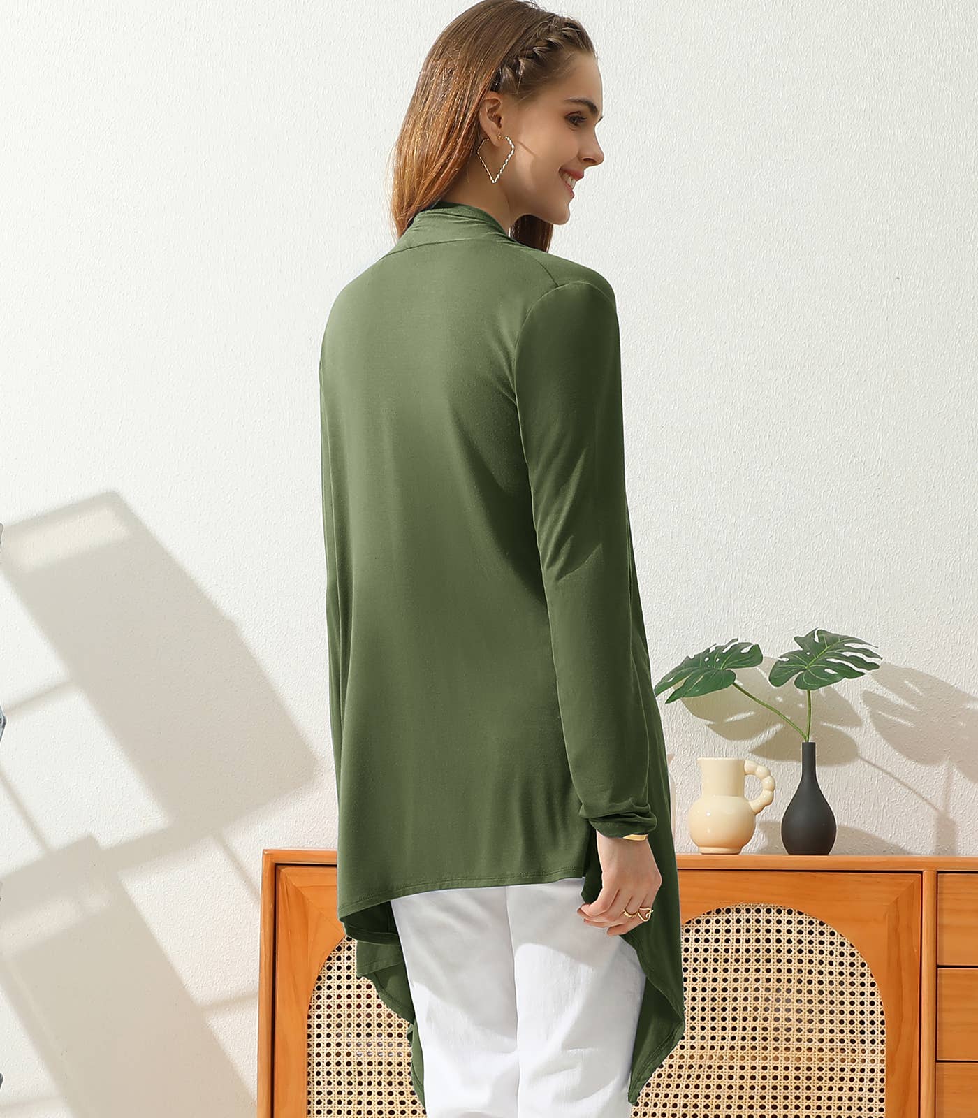 AWTL073_Long Sleeve Casual Open Front Long Cardigan