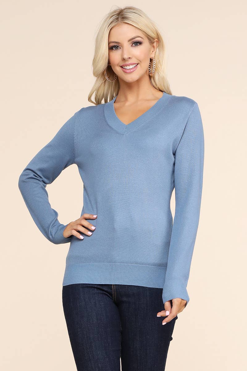AWOSWL284_Simple V-Neck Pullover Soft Knit Sweater