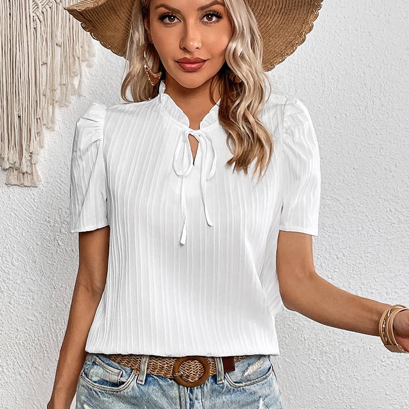 TEMPERAMENT CHIFFON V-NECK LACE-UP LOOSE T-SHIRT