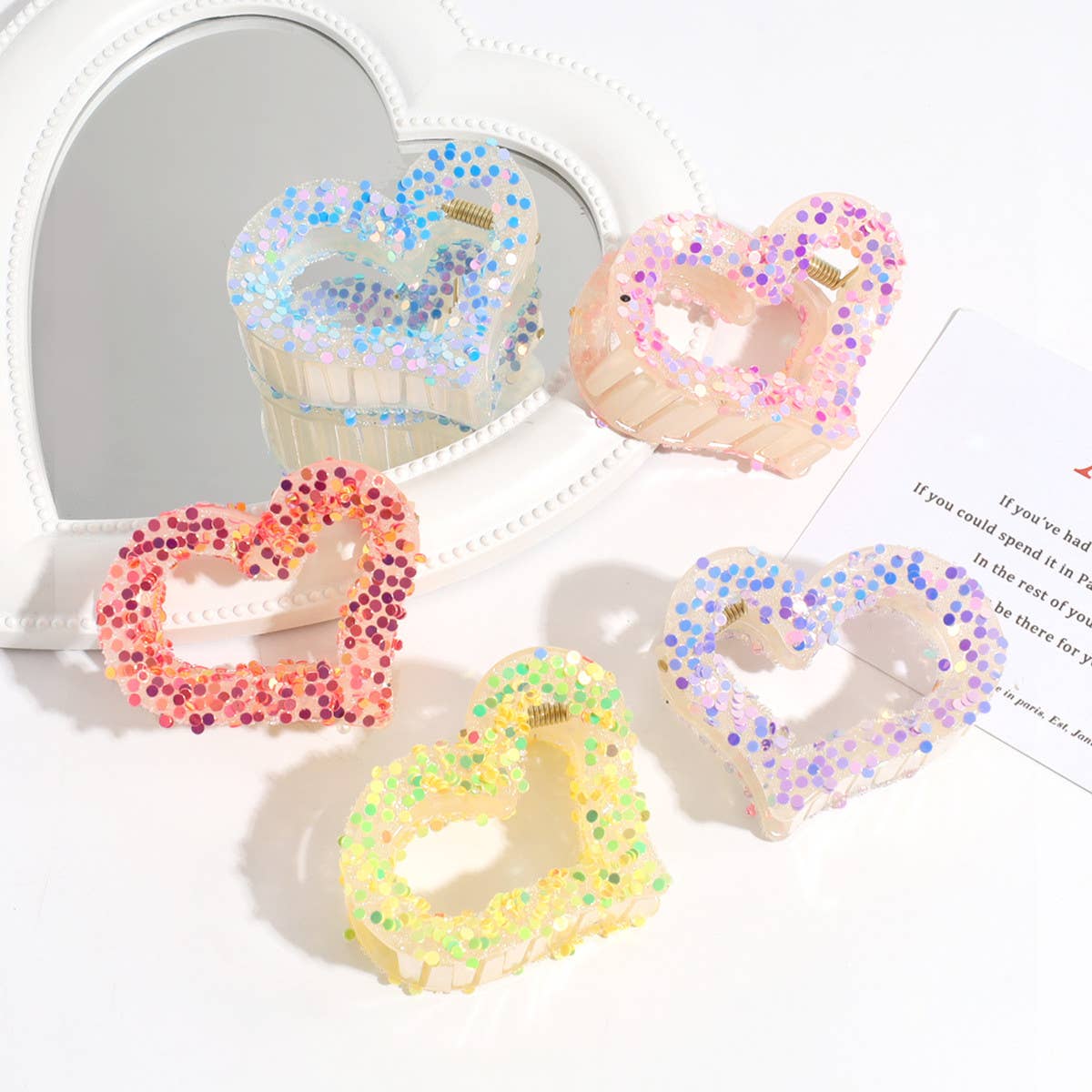 Heart & Star Glitter Hair Claw,Sweet Back Bun Clip