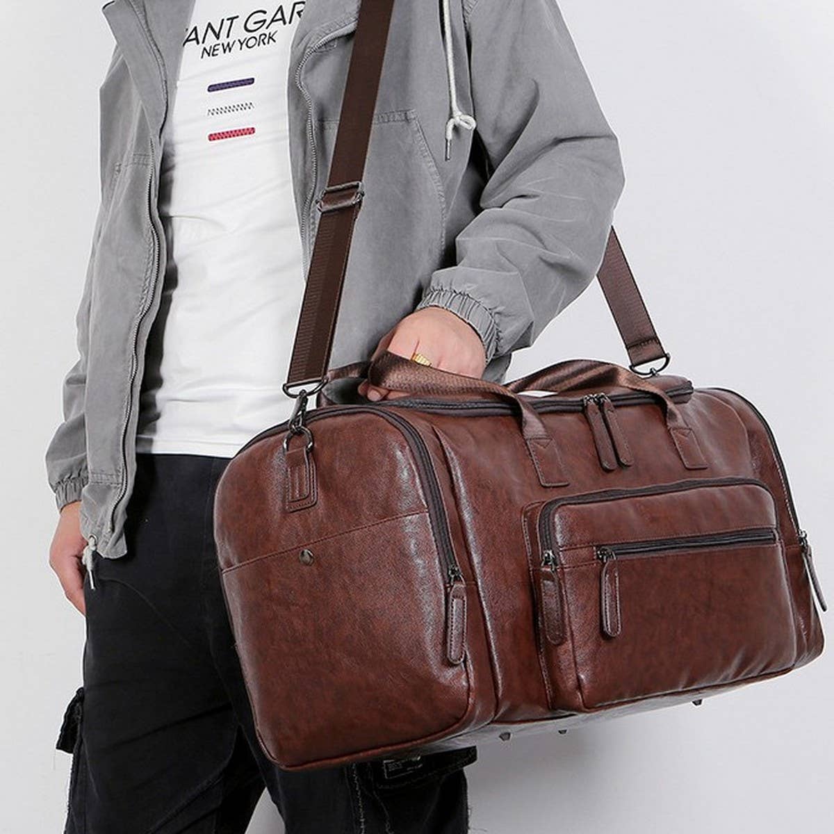 Men's PU Leather Travel Bag, Extra Large Size_CWAB5177