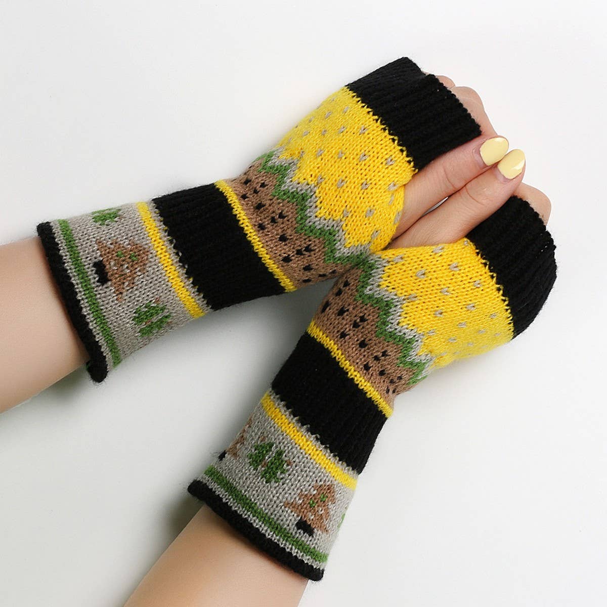 CWAG00537_CHRISTMAS TREE KNIT FINGERLESS HALF FINGER GLOVES