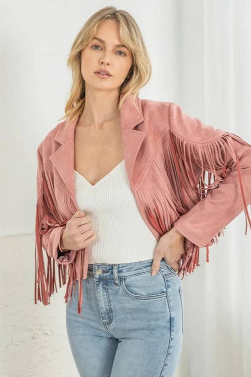 CWOCAL2295_AUTUMN WOMEN'S SHORT SLIM FIT FRINGE COAT