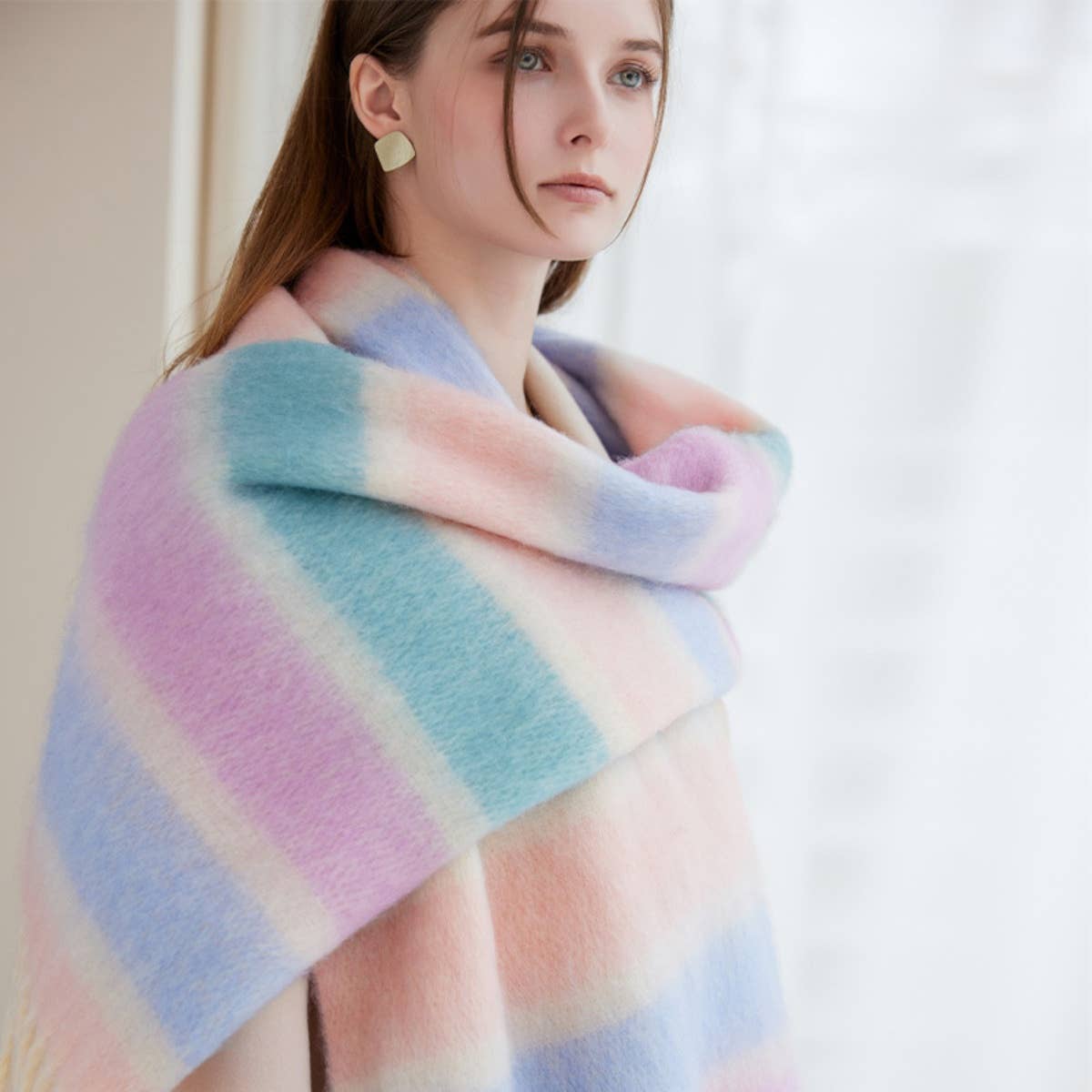 CWASC1575_WINTER PREMIUM THERMAL STRIPED SCARF BIB