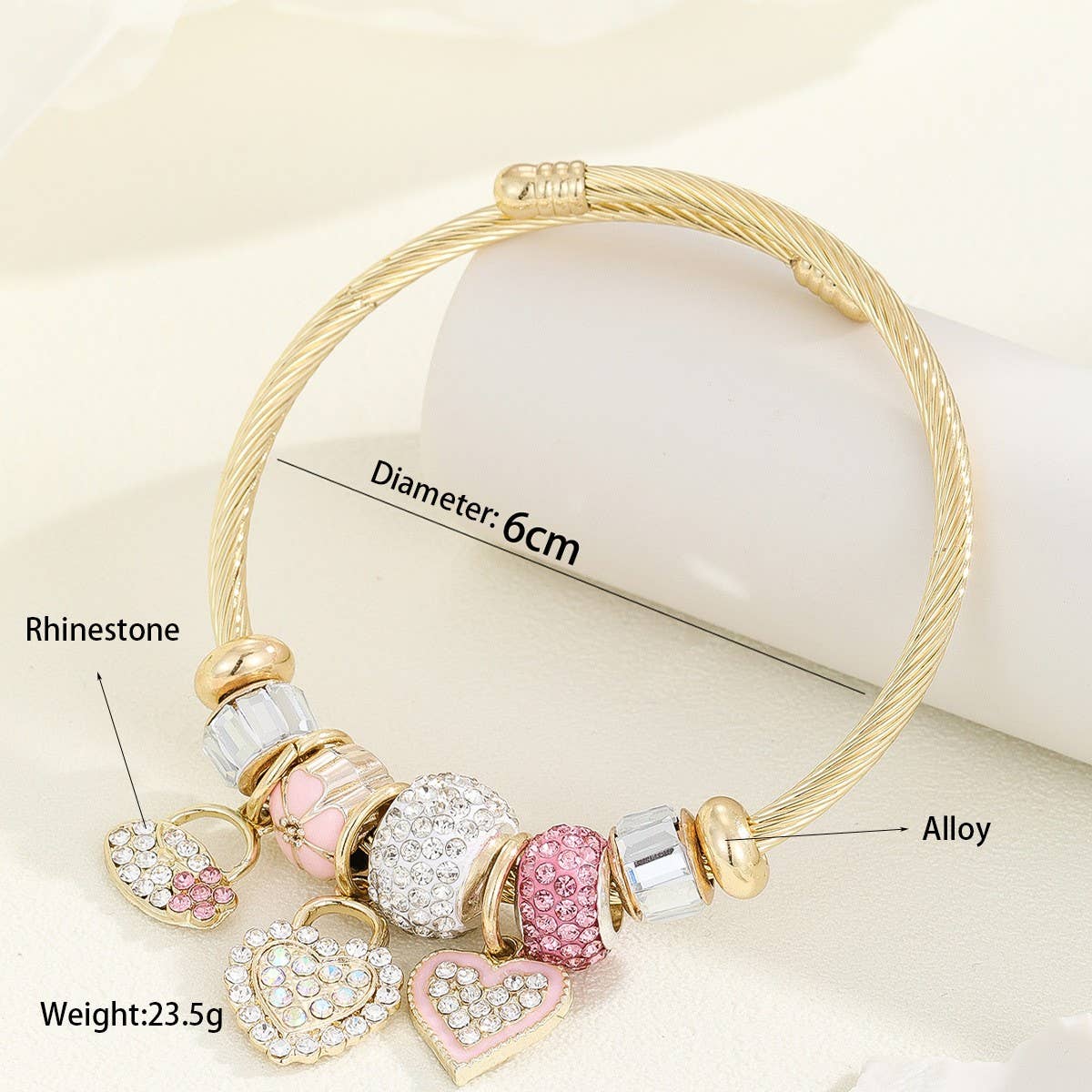 Gold Stainless Steel DIY Heart Charm Bracelet