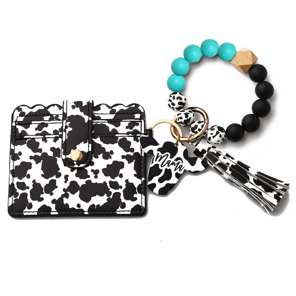 Men¡¯s Cow Print Wallet,Keychain with Silicone Beads_CWAB4994