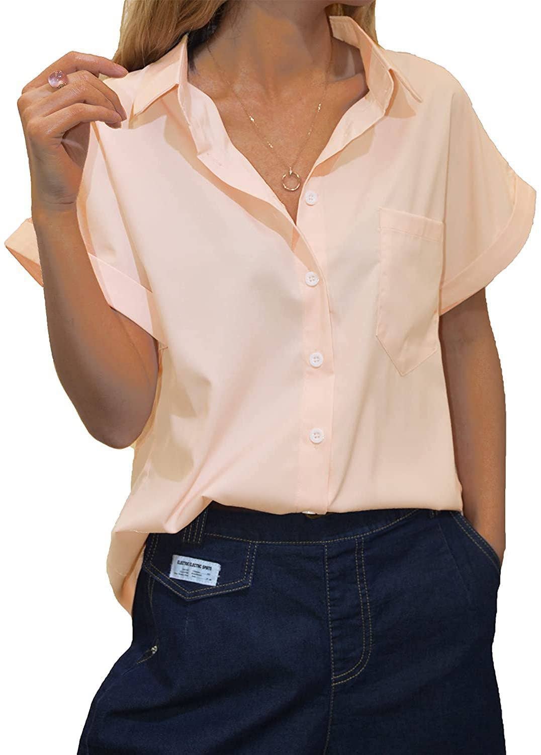 V-NECK BUTTON-DOWN SHIRT TOP