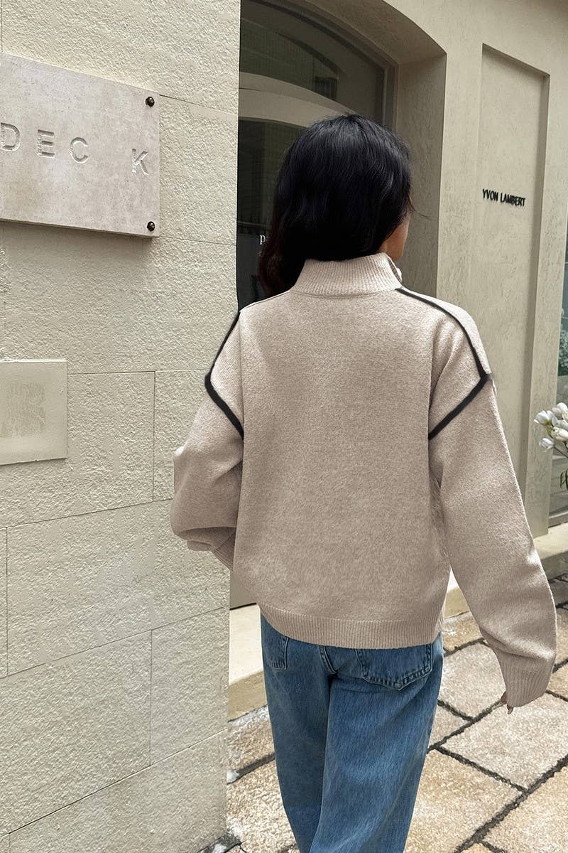 CWOSWL07487_CASUAL SIMPLE SOLID LONG SLEEVE ZIP SWEATER