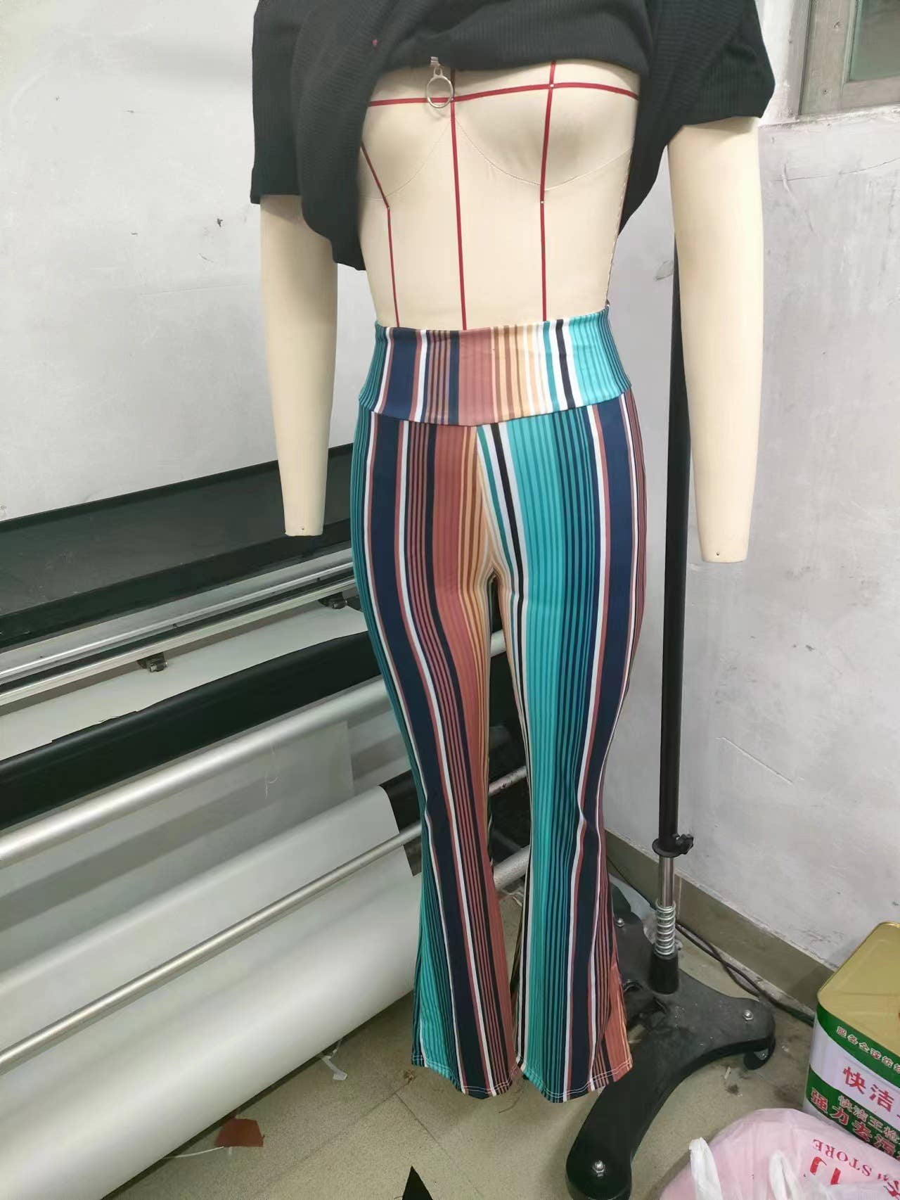 PRINTED TIGHT HEIGHT WAIST CASUAL FLARE PANTS