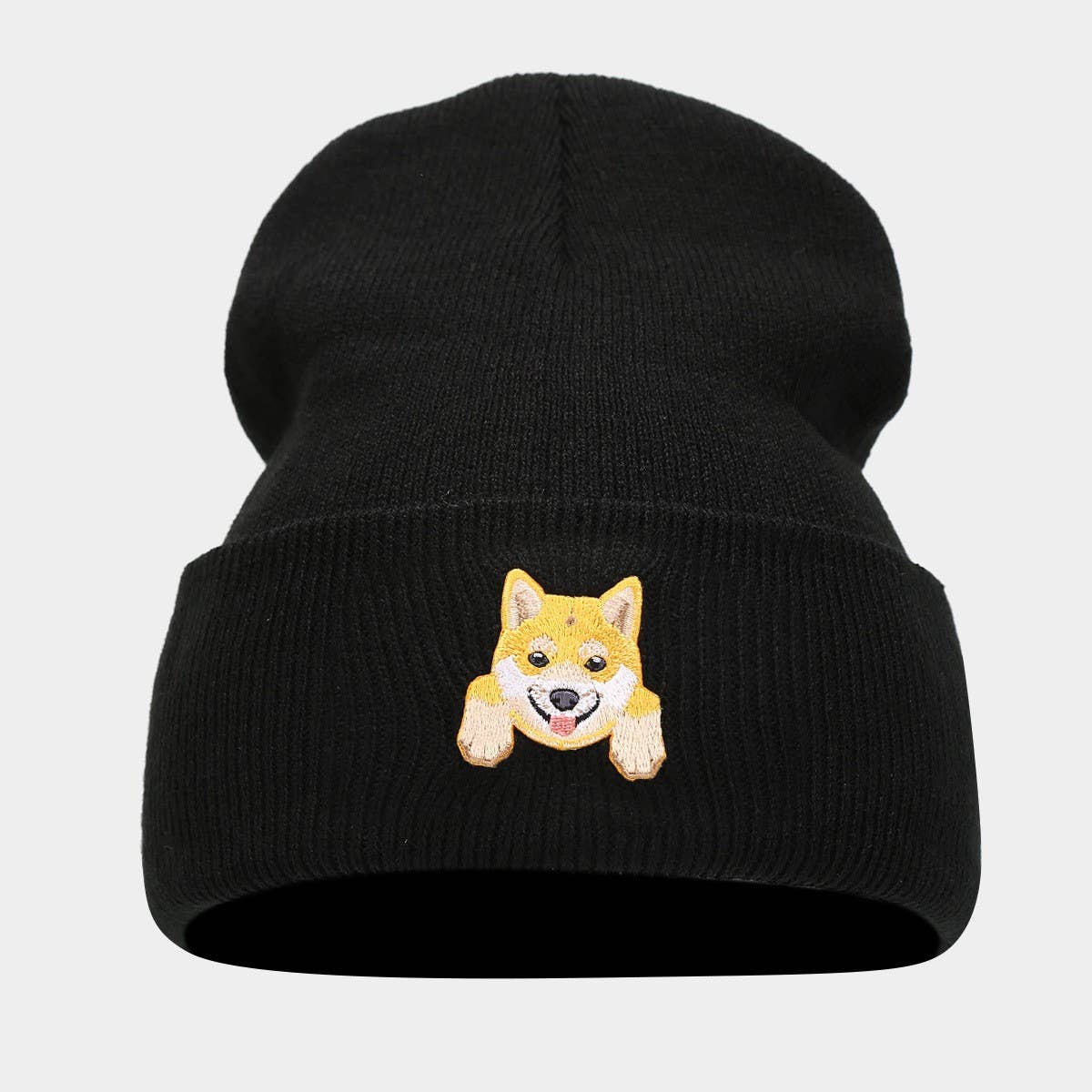 CUTE PUPPY HEAD KNITTED HAT WITH CURLED BRIM_CWAH2068