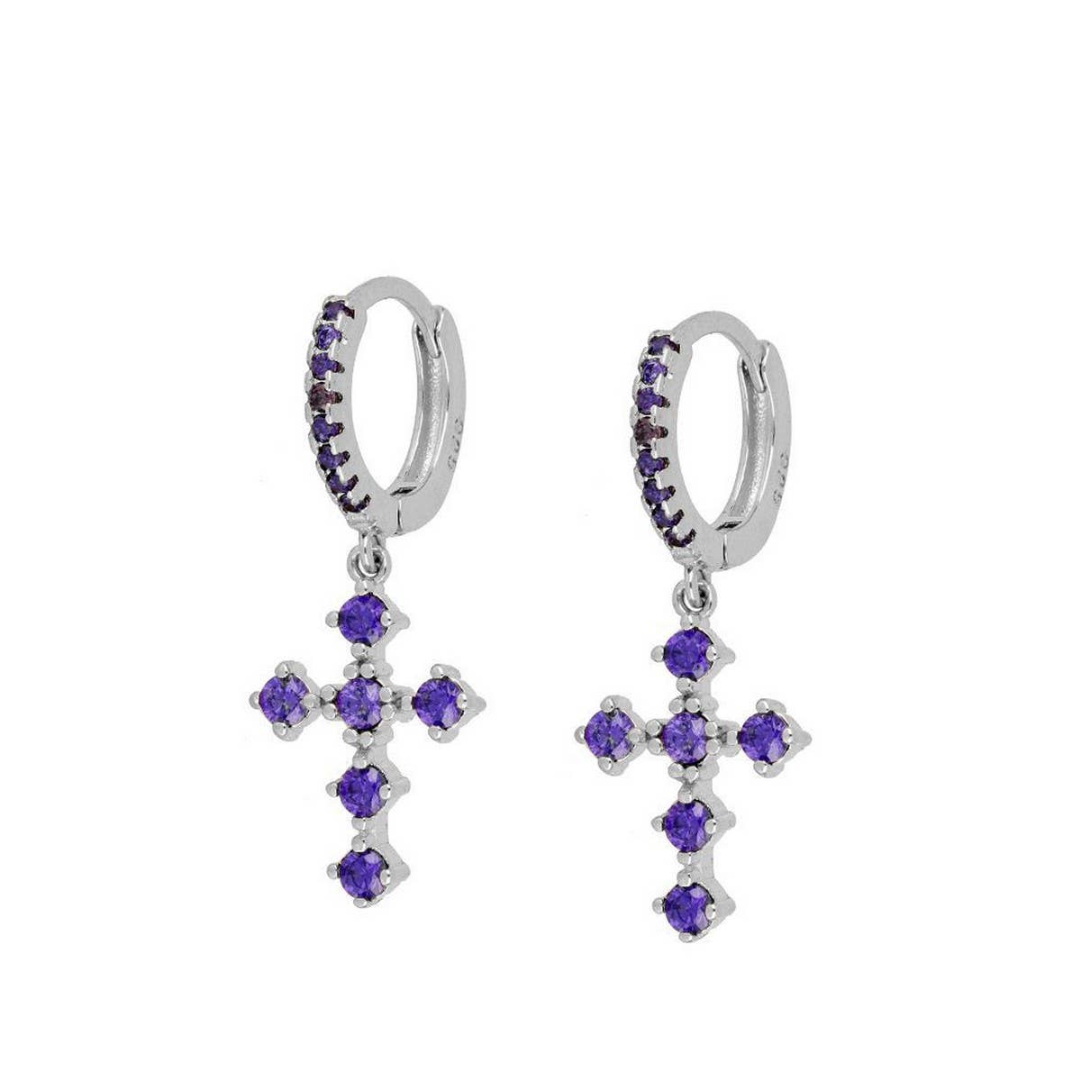 COLORFUL FRENCH CROSS DIAMOND EARRINGS