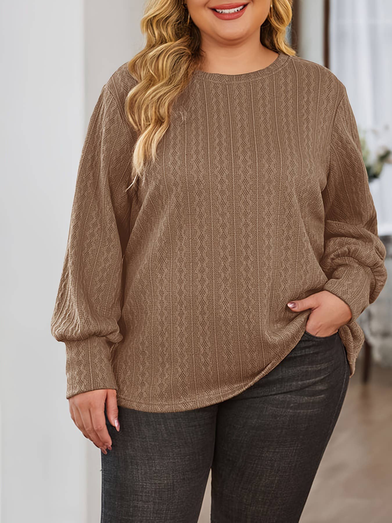 Round-neck fashionable solid-color knit sweater