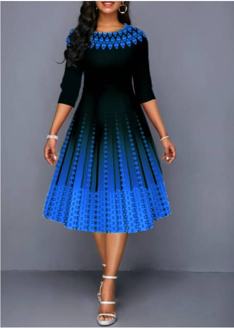 POSITIONING PRINT STYLE MID-SLEEVE WAIST DRESS