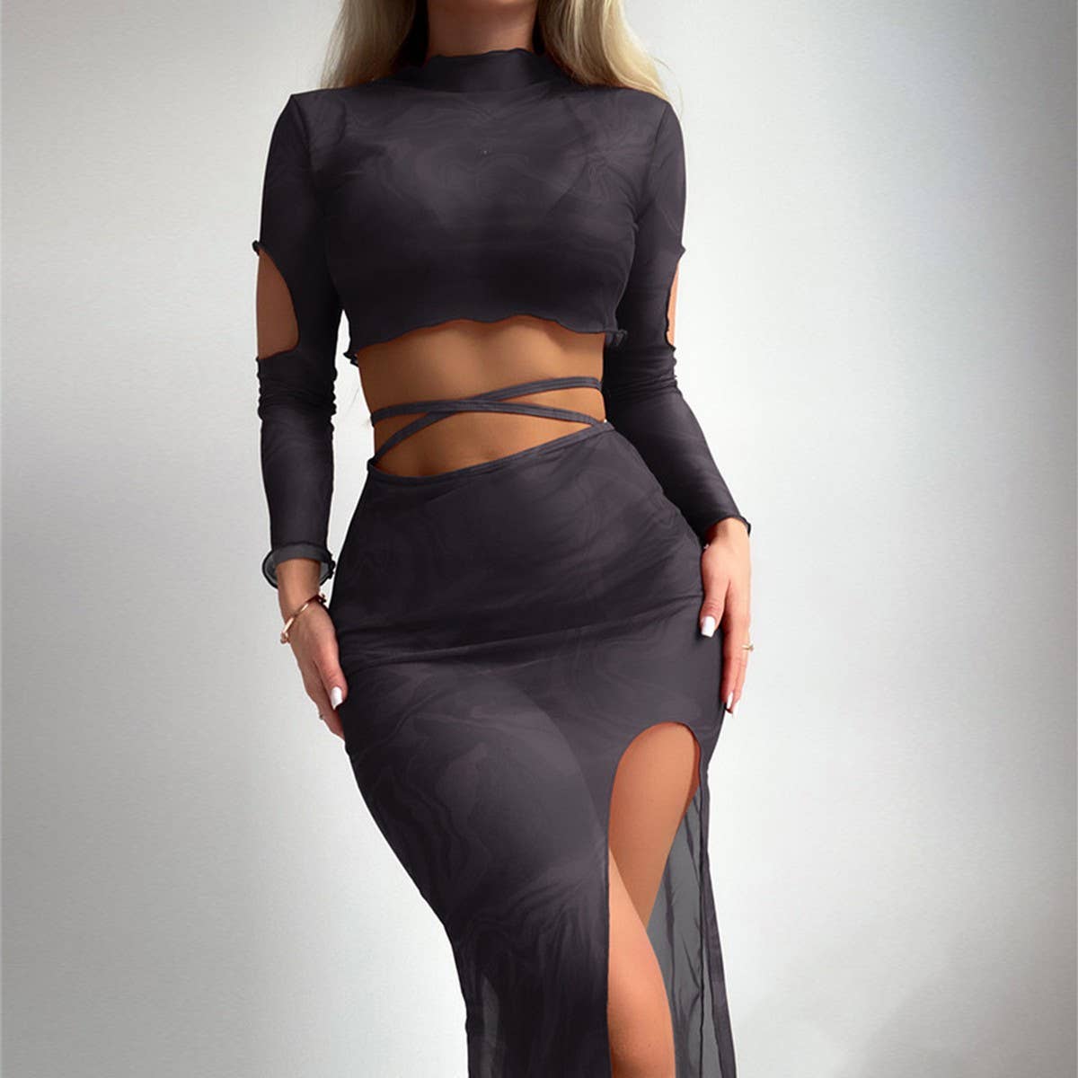 4PCS/SET BIKINI - LONG SLEEVE COVER-UP SWIMWEAR_CWMW0916