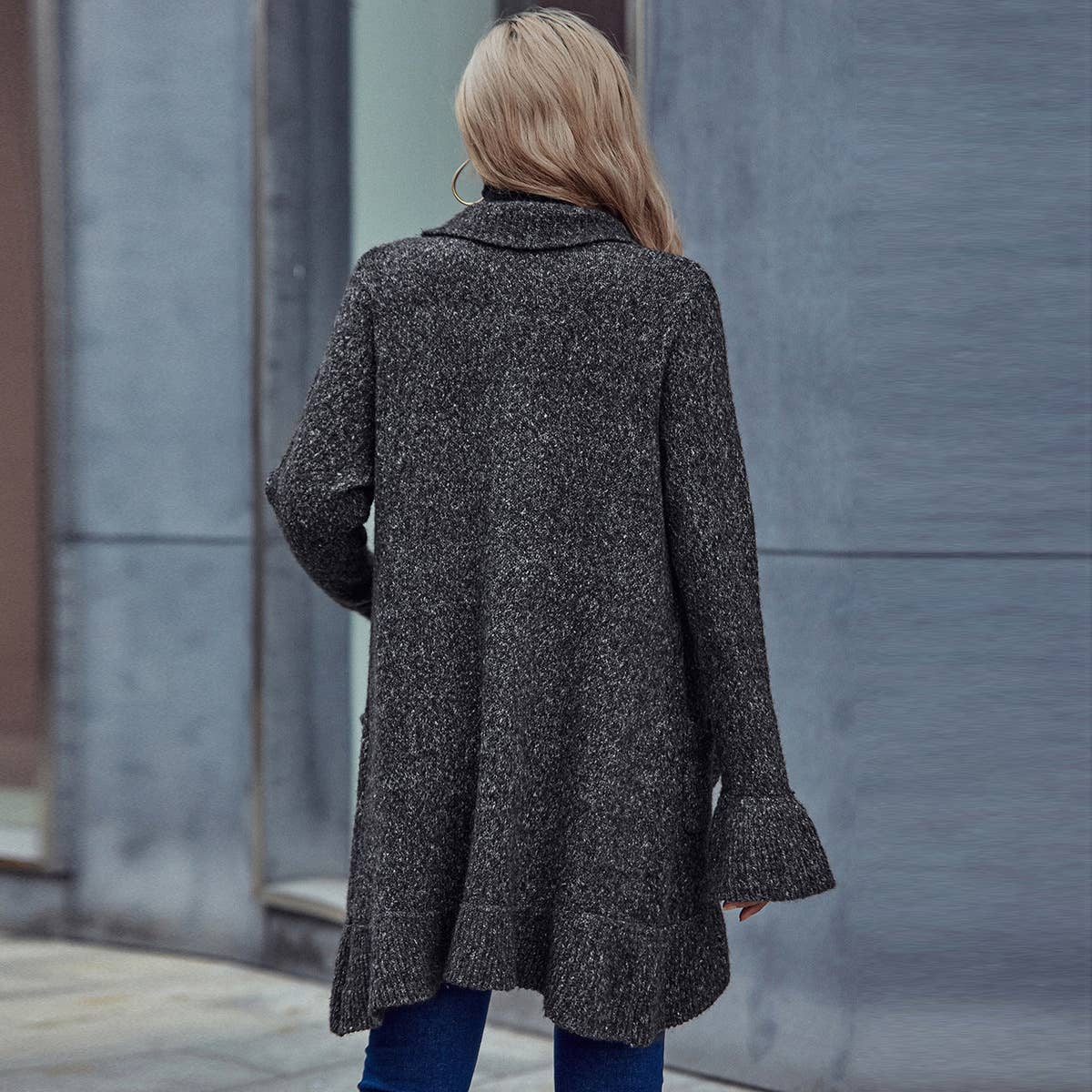 LONG LONG-SLEEVED LAPEL CARDIGAN SWEATER COAT