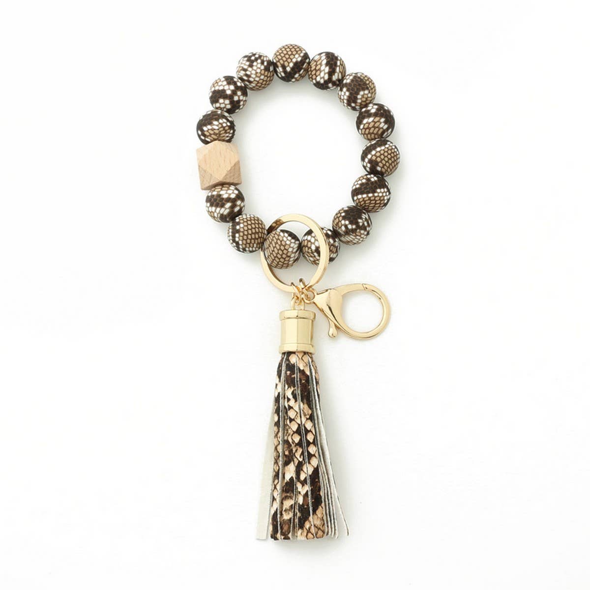 Leopard Print Silicone Bead Bracelet Keychain