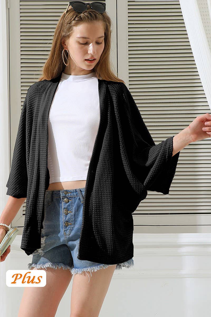CWOCAL540-P_BATWING SLEEVE WAFFLE SWEATER KNIT CARDIGAN