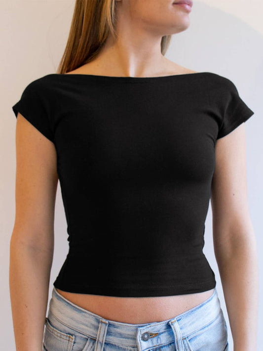 Sexy hollowed-out backless solid-colored top