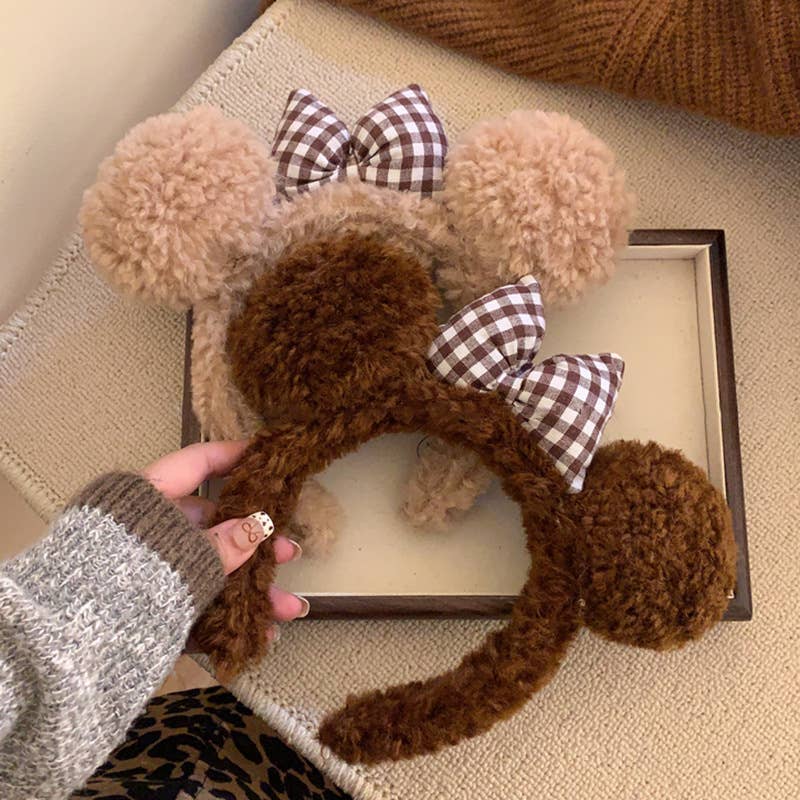 Cute bow stuffed bear high top headband