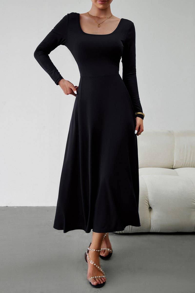 CWDMD0748_Round neck Long Sleeve Maxi Dress