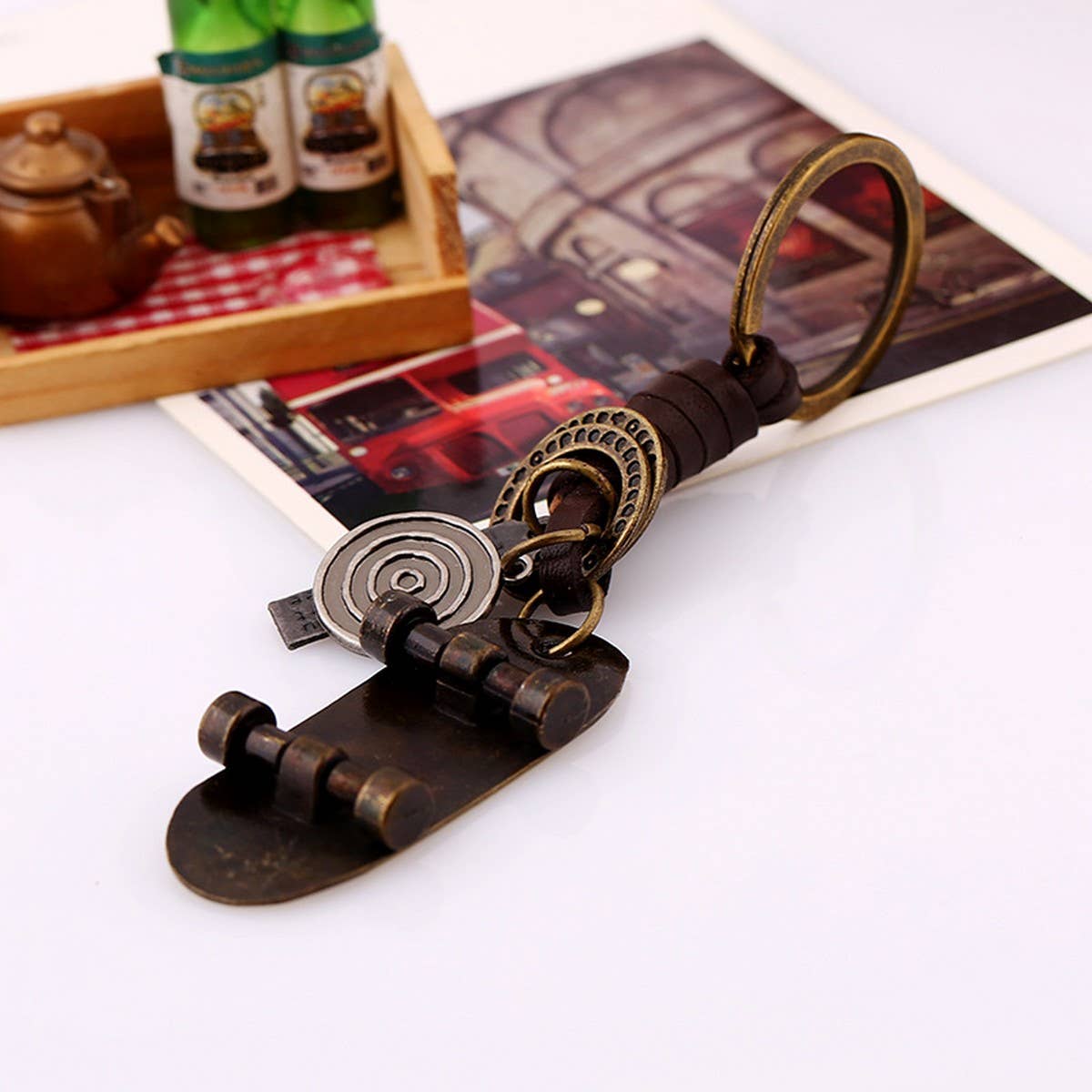 VINTAGE WOVEN SKATEBOARD LEATHER KEYCHAIN