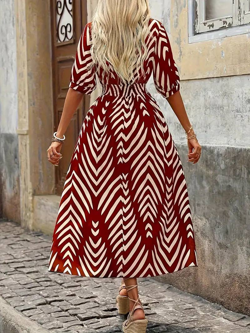elegant printed tie-dyed large-sleeved dress