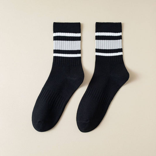 NEW VERSATILE STRIPED SPORTS COTTON MID-CALF SOCKS_CWMS1354
