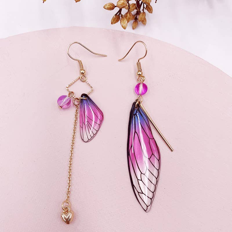 Fashionable imitation cicada wing earrings