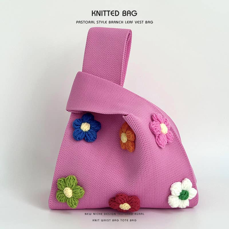 Cute colorful flower knitted single-shoulder bag