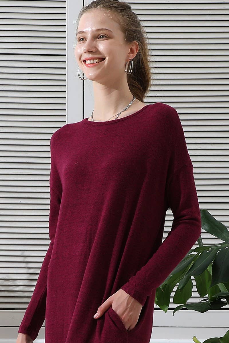 CWDMD823_SOFT AND WARM ROUND NECK SWEATER KNIT TUNIC DRESS