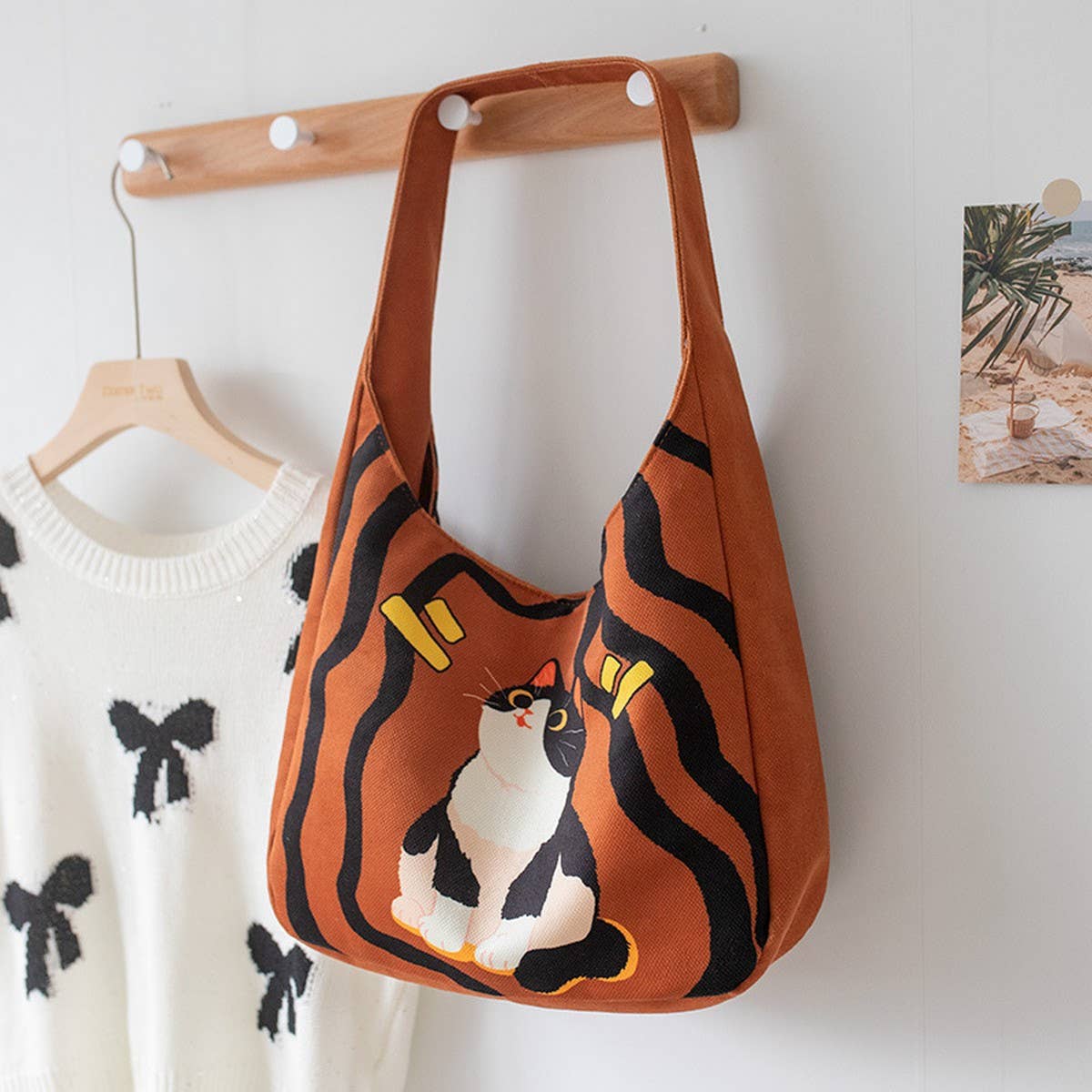 Cute Cartoon Canvas Tote Bag for Women, Large_CWAB5630