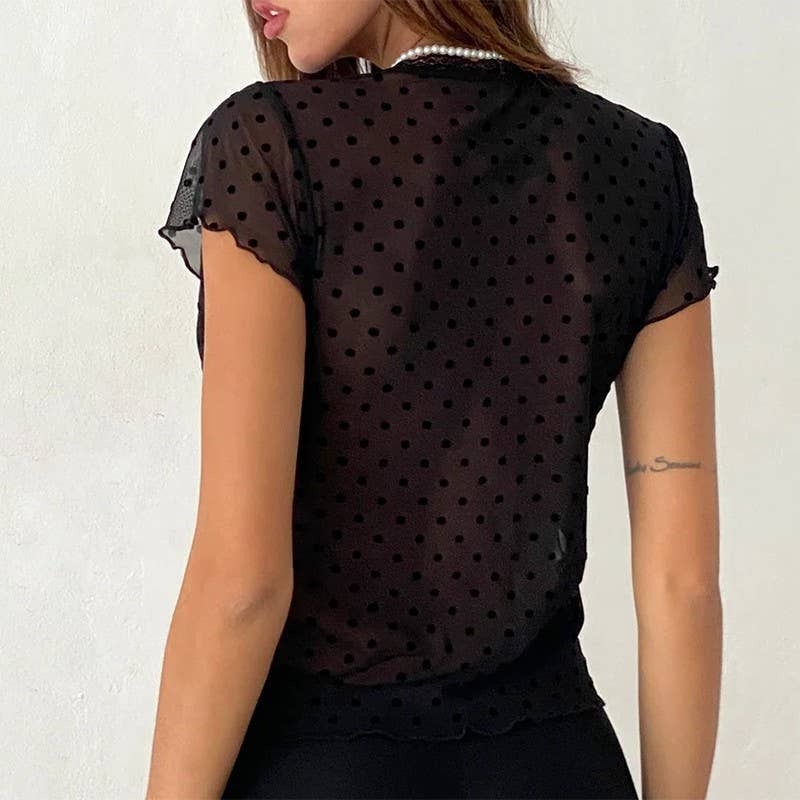 Sexy Polka Dot Loose Short Sleeve Cardigan