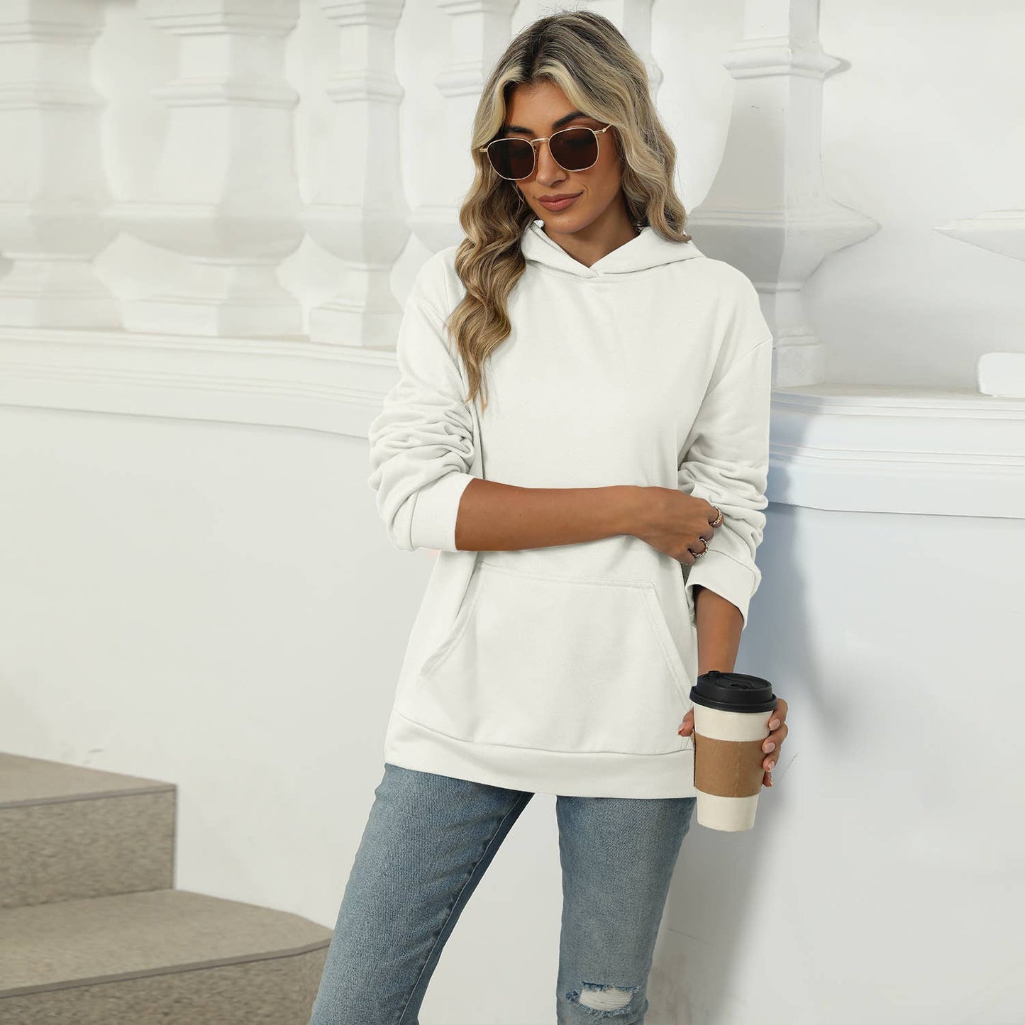 CASUAL HOODED POCKET HOODIE SOLID COLOR TOP_cwtstl1553