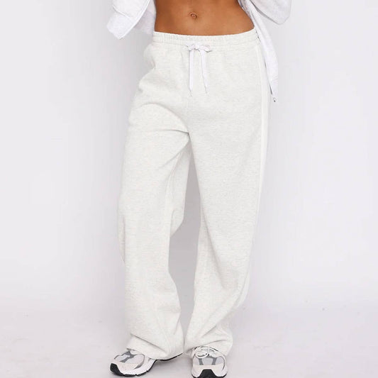 Knit color contrast patchwork elastic waist sweatpants