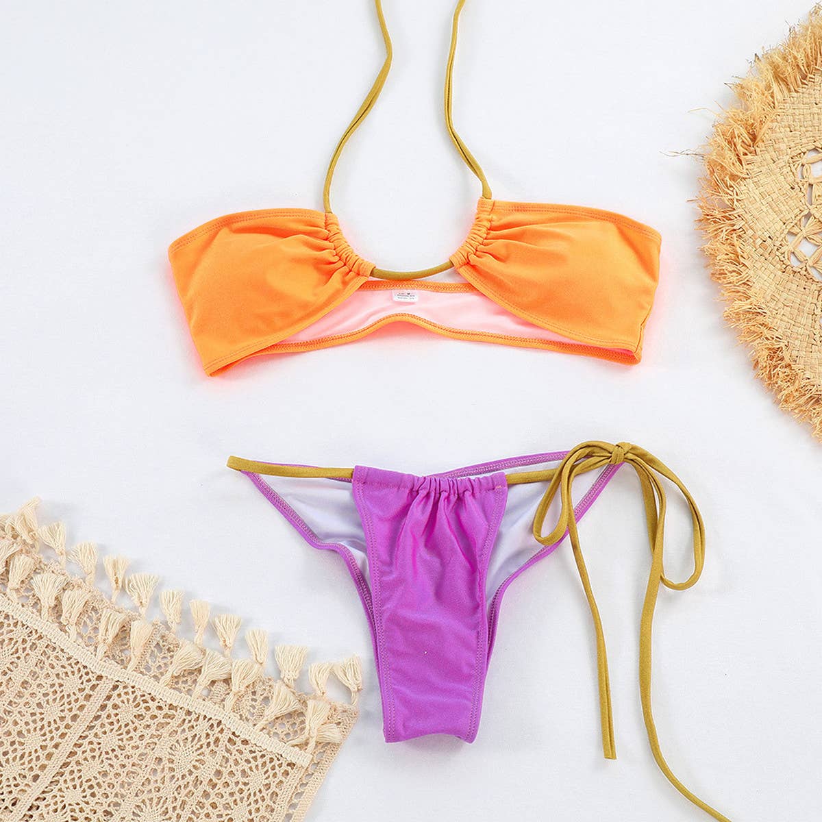 Sexy Fluorescent Bikini - Nylon Tie-Front Swimwear