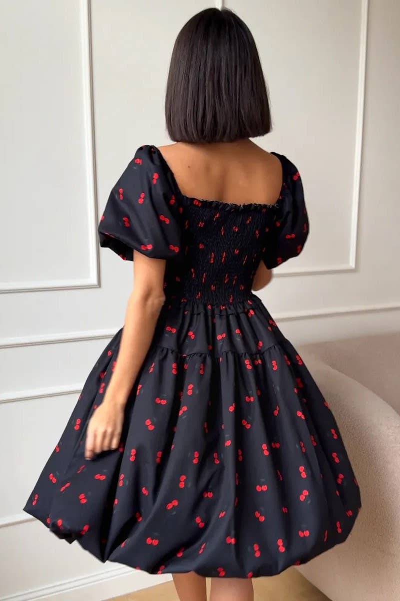 CWDSD8561_PRINTED SHORT WAIST-CINCHING MINI DRESS