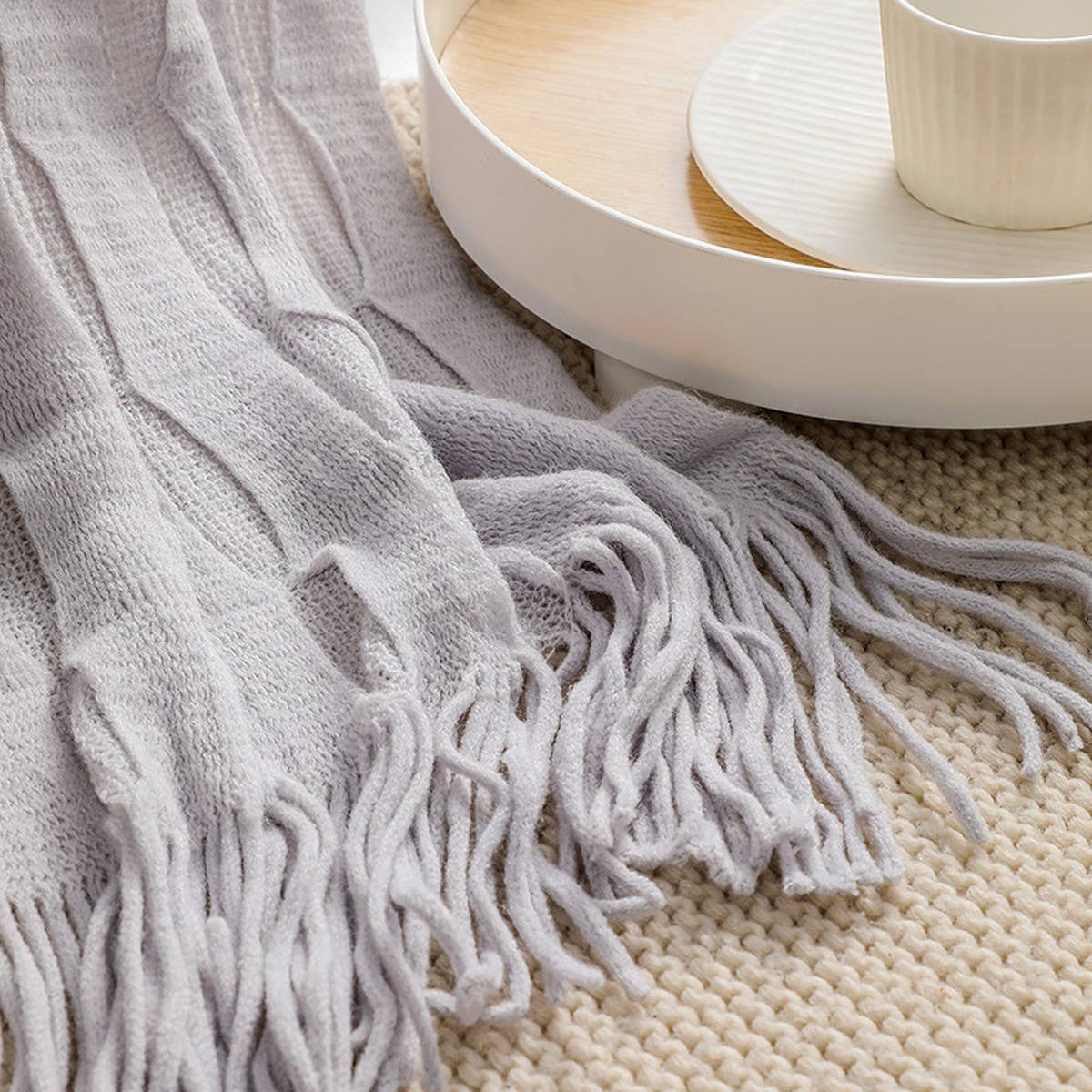 KNITTED THIN TASSEL SOFA BLANKET BED END BLANKET