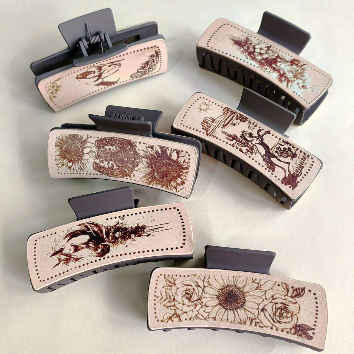 Cactus Print Leather Hair Claw Clip, Western Style_CWAHA0606