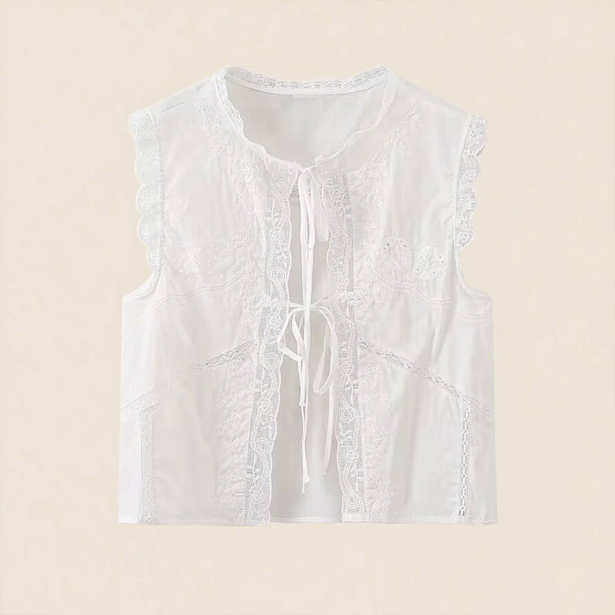 Fashion sleeveless bow tie tie embroidery top