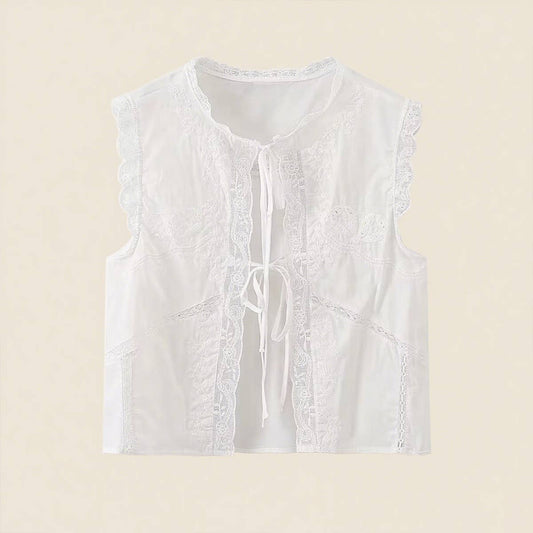 Fashion sleeveless bow tie tie embroidery top