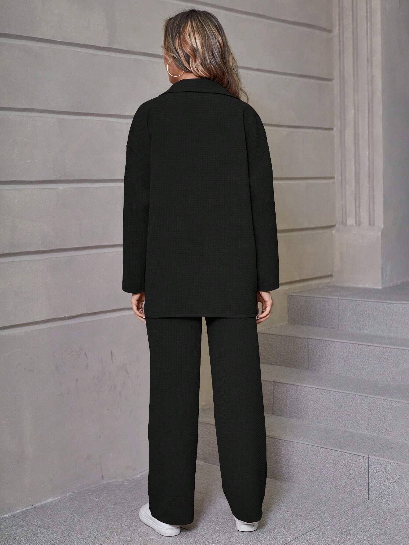 Waffle cardigan and trousers casual suit