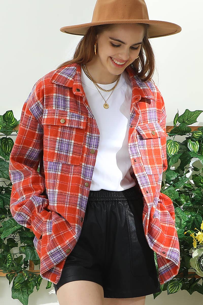 WOMEN PLAID COLOR MATCHING SHIRT JACKET_CWOJA690
