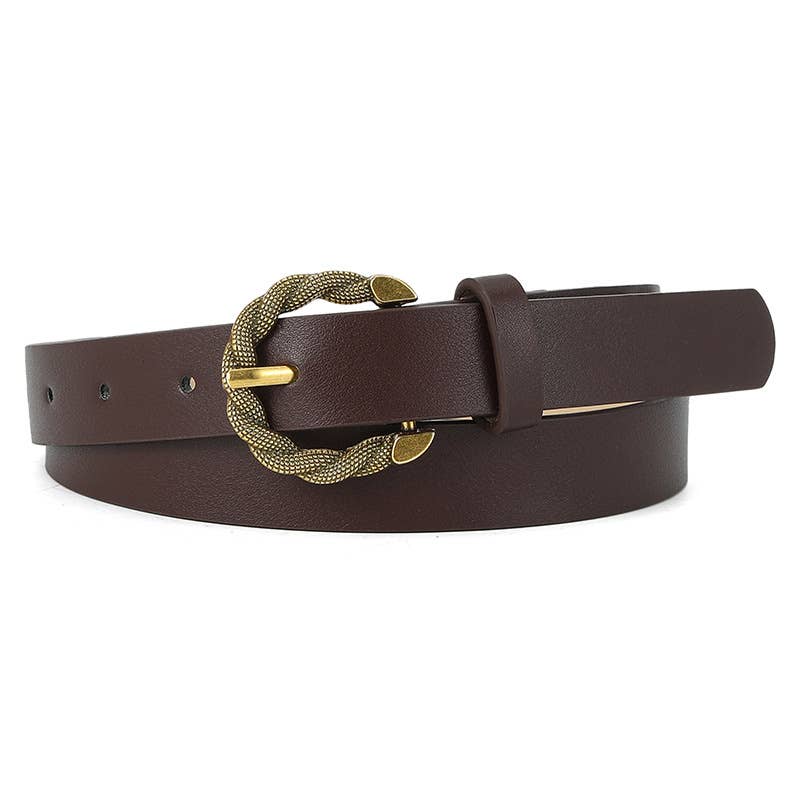 Snake-patterned pin buckle PU leather belt