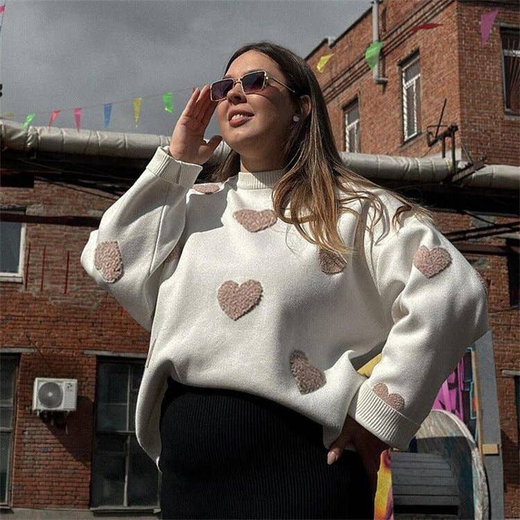 LONG SLEEVE LOOSE EMBROIDERED CREW-NECK SWEATER