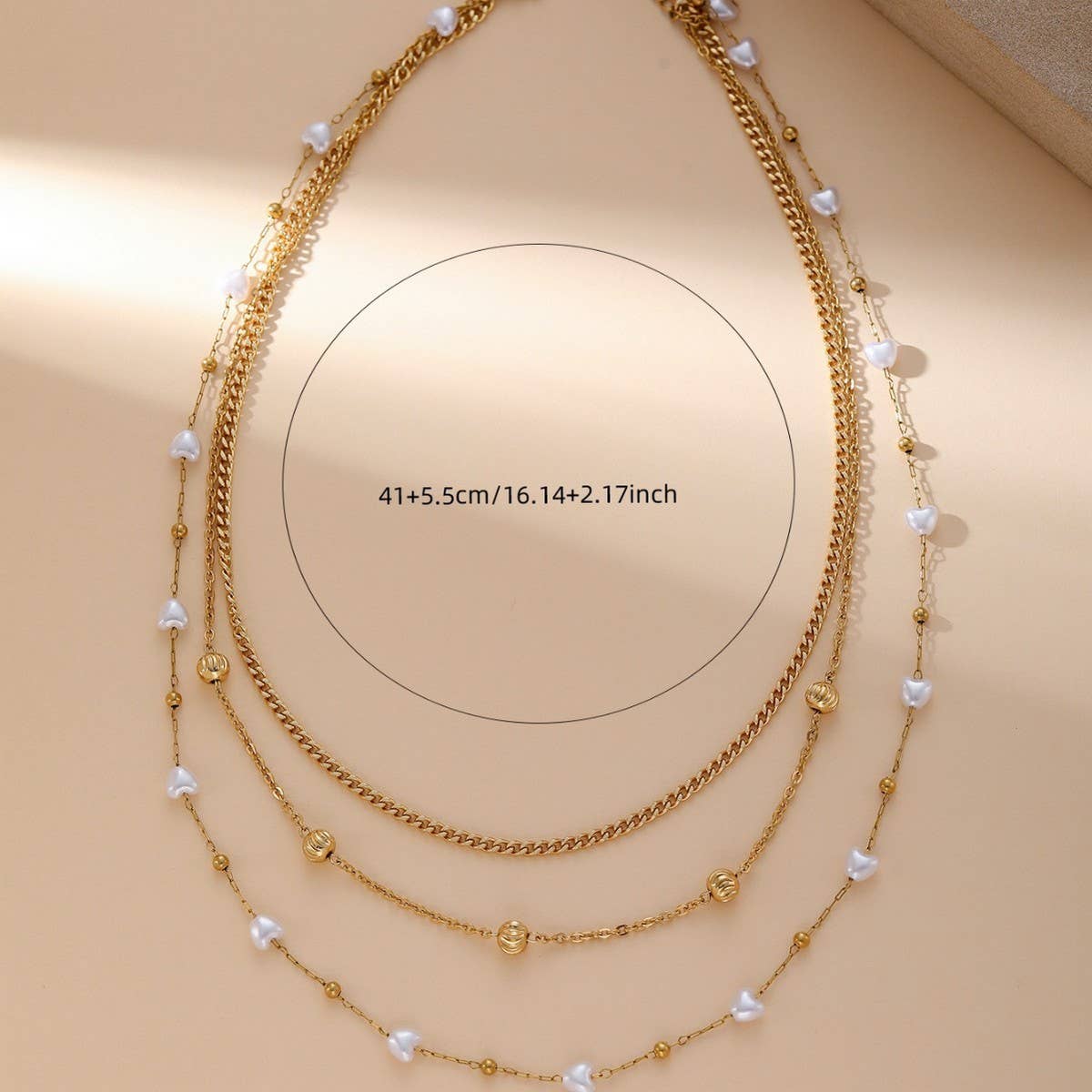 HEART IMITATION PEARL SWEATER CHAIN NECKLACE