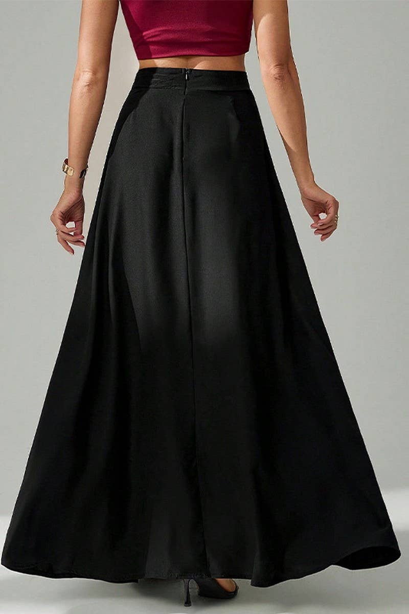 CWDSD10918_2025 FALL BLACK A-LINE MAXI SKIRT FOR WOMEN