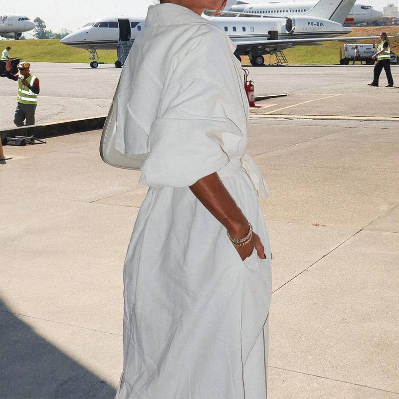 TEMPERAMENT LONG SLEEVE SOLID COLOR TRENCH COAT