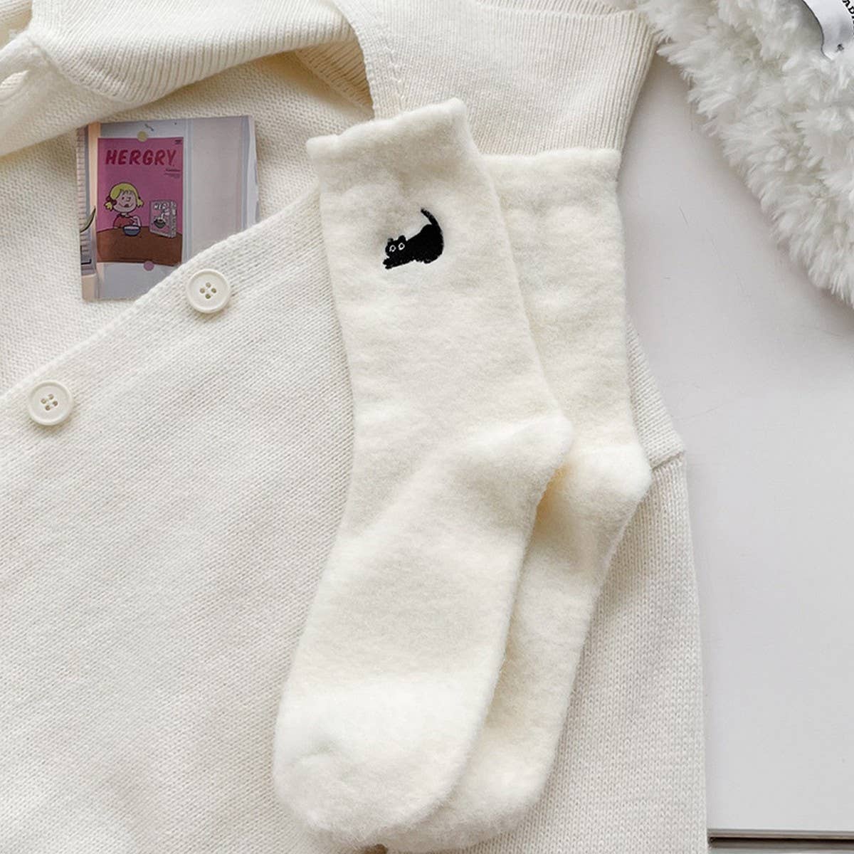 NEW STYLE EMBROIDERED CAT WARM MID-CALF SOCKS_CWMS0798