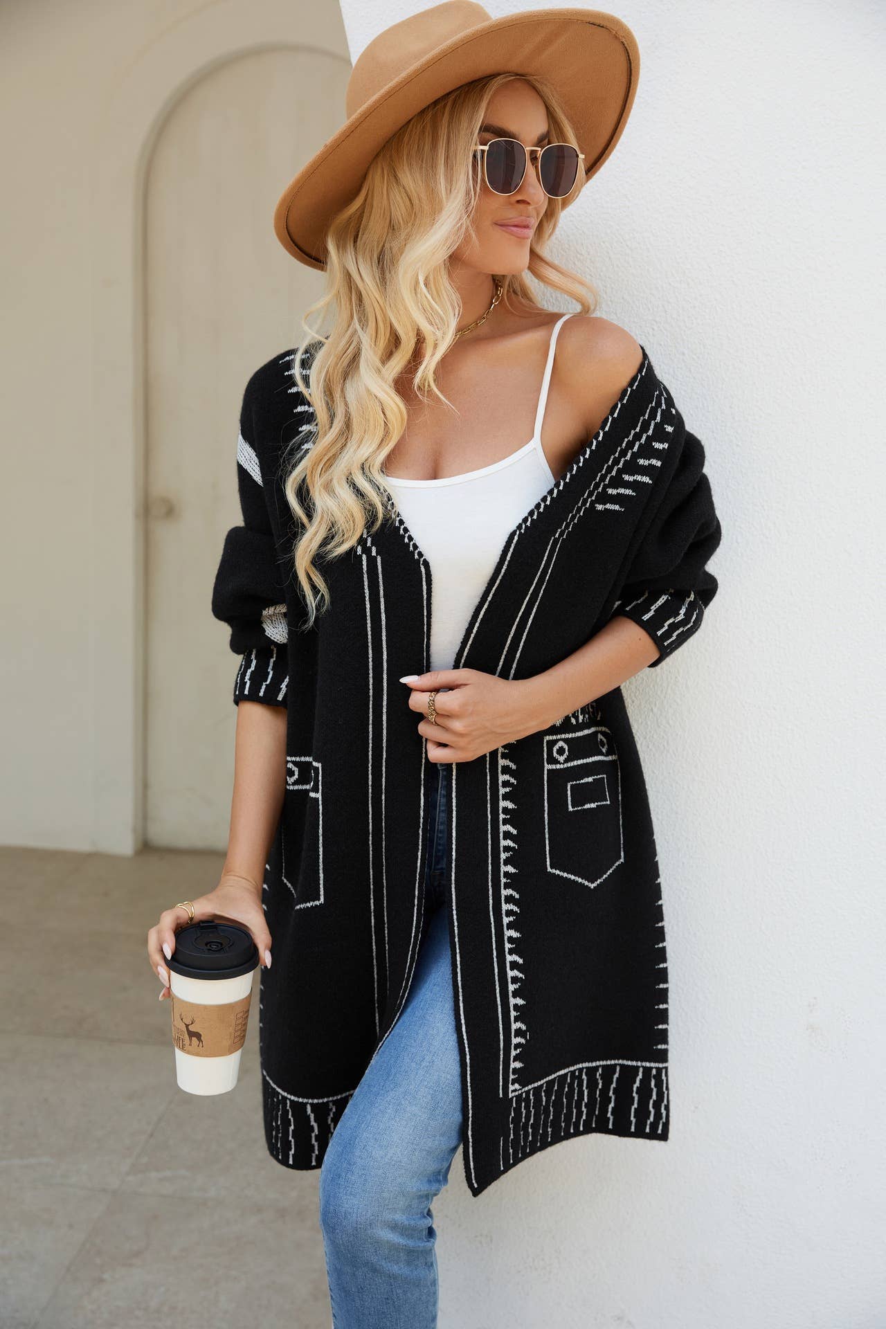 JACQUARD EVERYTHING WITH LAZY LOOSE CARDIGAN