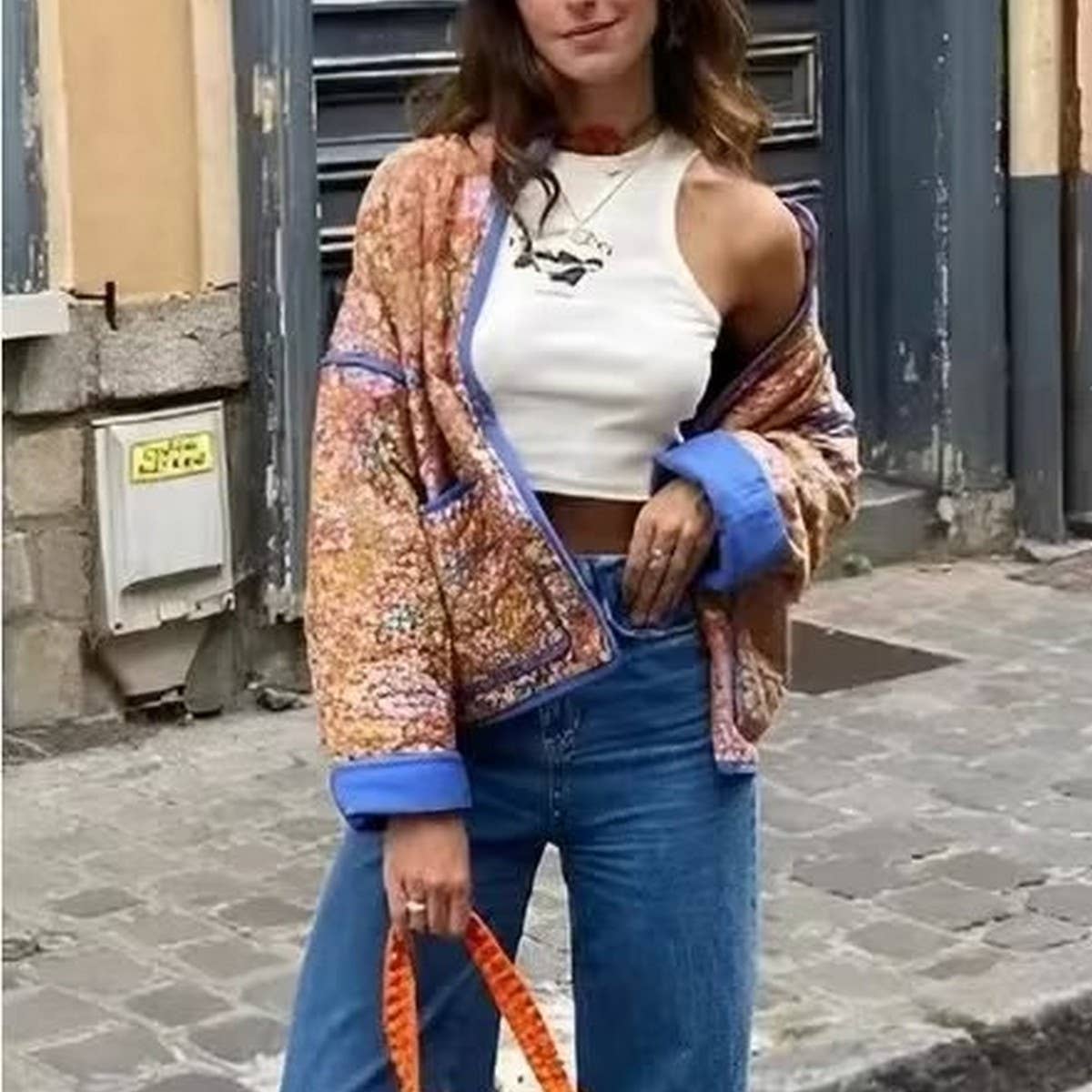 REVERSIBLE FLORAL LOOSE WARM QUILTED JACKETS